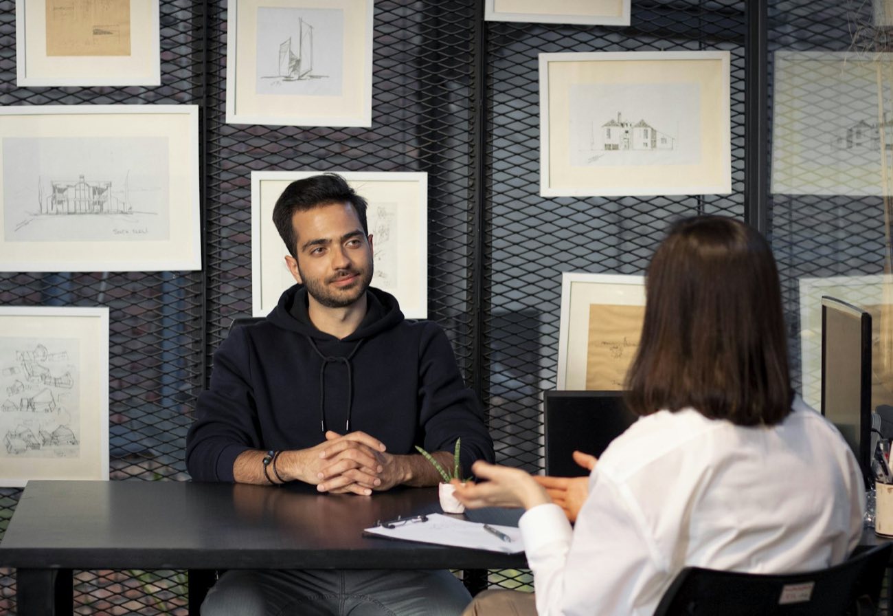 Meeting across a desk