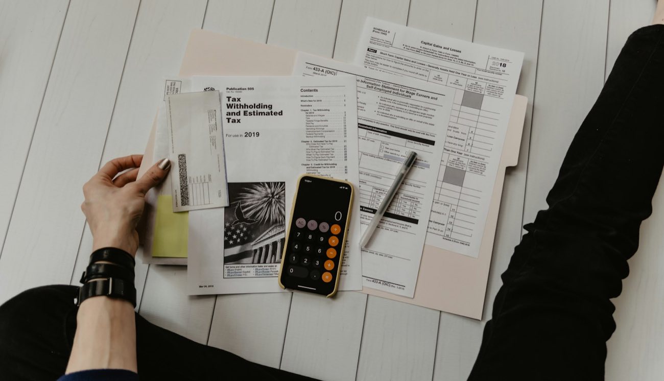Tax forms and a calculator