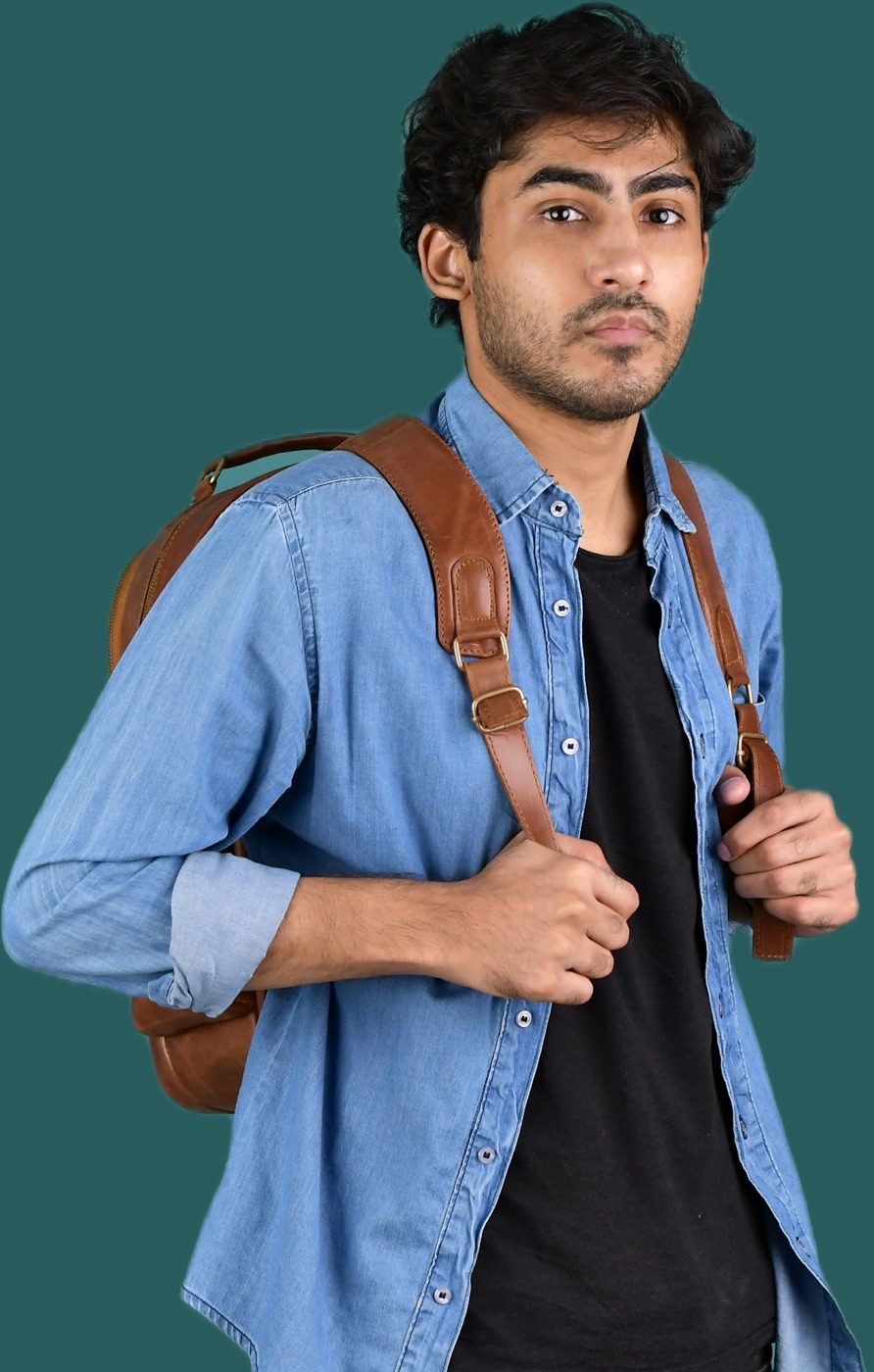 A student with a backpack